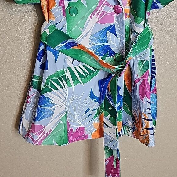 NWT Small Blazer Top Puff Sleeve tropical print with belt - Picture 4 of 9